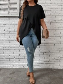 SHEIN LUNE Camiseta bajo cruzado - Negro - Ver 4