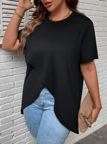 SHEIN LUNE Camiseta bajo cruzado - Negro - Ver 6
