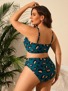 SHEIN Swim Curve Bộ bikini đi biển mùa hè cỡ lớn có vòng da báo - Nhiều màu - Xem 2