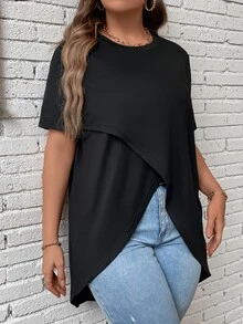 SHEIN LUNE Camiseta bajo cruzado - Negro - Ver 8