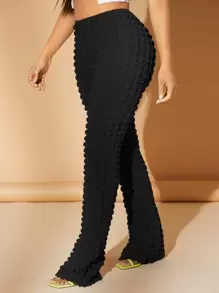 SHEIN SXY Textured Straight Leg Solid Black  Pants - Black - View 6