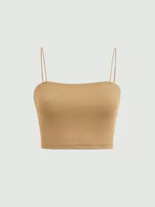 SHEIN MOD Top crop de tirantes unicolor - Camel - Ver 2