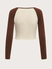 SHEIN EZwear 大碼卡通和標語圖案缺口領插肩袖T恤 - 彩色 - 查看 3