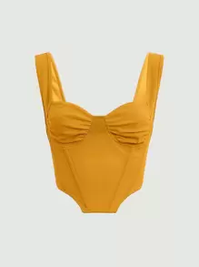 SHEIN MOD Áo hai dây Bất đối xứng Nếp gấp Phần Ngực màu trơn Giải trí - Màu Mù tạt vàng - Xem 1