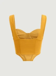 SHEIN MOD Áo hai dây Bất đối xứng Nếp gấp Phần Ngực màu trơn Giải trí - Màu Mù tạt vàng - Xem 2