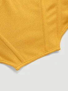 SHEIN MOD Áo hai dây Bất đối xứng Nếp gấp Phần Ngực màu trơn Giải trí - Màu Mù tạt vàng - Xem 3
