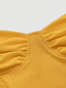 SHEIN MOD Áo hai dây Bất đối xứng Nếp gấp Phần Ngực màu trơn Giải trí - Màu Mù tạt vàng - Xem 4
