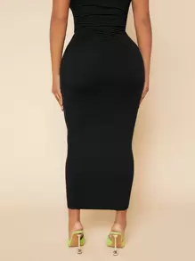 SHEIN SXY 高腰褶邊鉛筆裙 - 黑色 - 查看 4