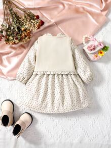 嬰兒褶邊夾克背心和碎花燈籠袖連衣裙 - 杏色 - 查看 2