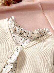 嬰兒褶邊夾克背心和碎花燈籠袖連衣裙 - 杏色 - 查看 4