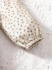 嬰兒褶邊夾克背心和碎花燈籠袖連衣裙 - 杏色 - 查看 5