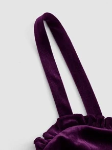 SHEIN MOD Frill Trim Ruched Asymmetrical Hem Velvet Cami Dress - Purple - View 3