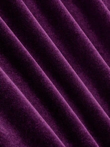 SHEIN MOD Frill Trim Ruched Asymmetrical Hem Velvet Cami Dress - Purple - View 5