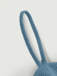 SHEIN MOD 素色燈芯絨吊帶上衣無襯衫 - 霧霾藍 - 查看 3