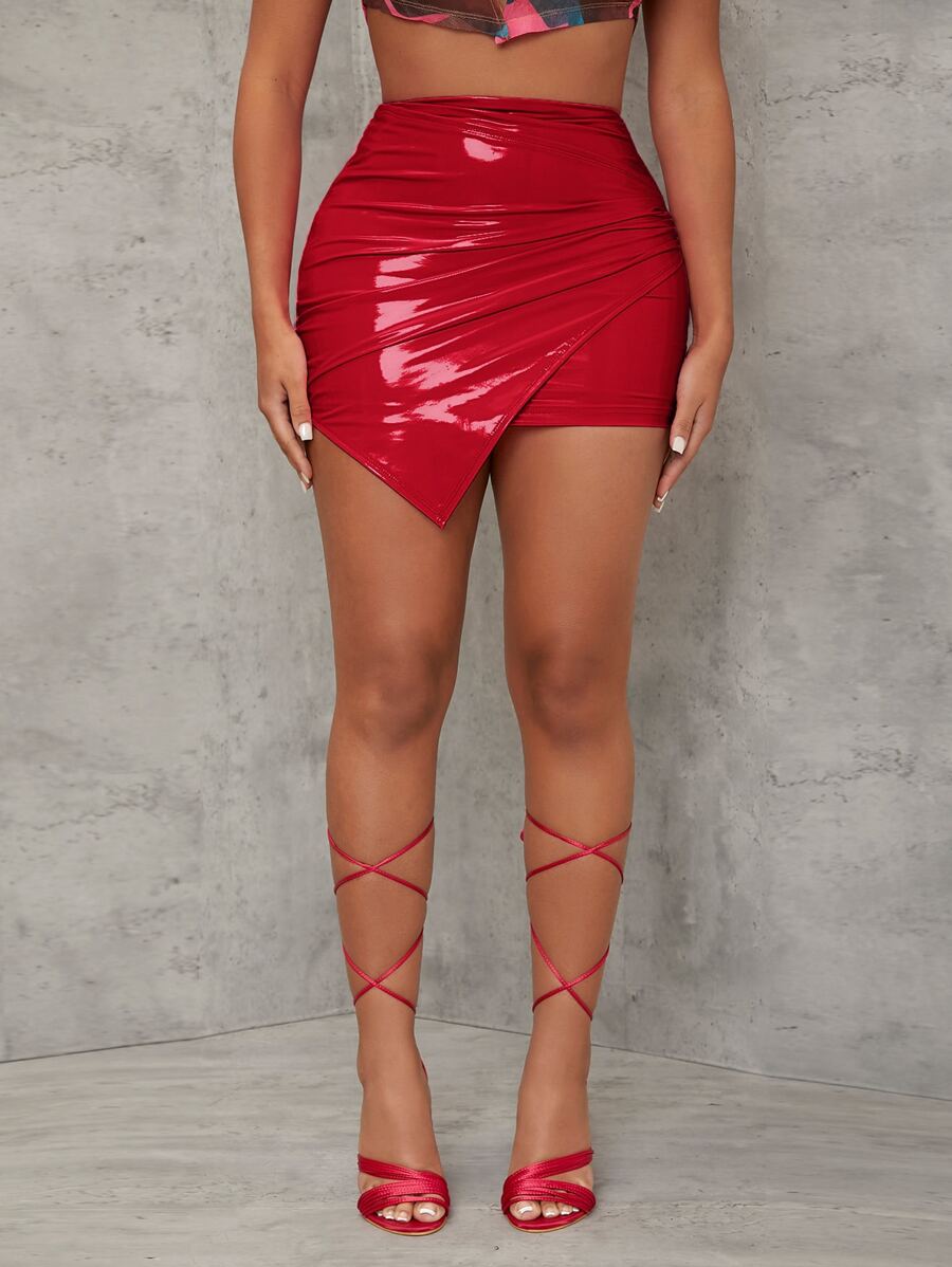 SHEIN SXY Váy nữ Bất đối xứng Dây kéo màu trơn Buổi tiệc - Đỏ - Xem 1