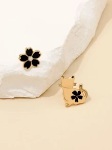 Pendientes de tachuela gato & con diseño de flor de desemparejar - Multicolor - Ver 5
