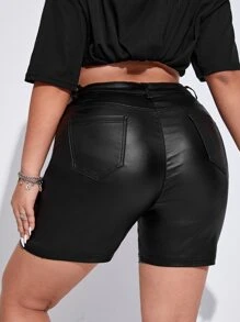 SHEIN ICON Plus High Waist Skinny Shorts - Black - View 2