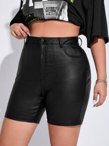 SHEIN ICON Plus High Waist Skinny Shorts - Black - View 3