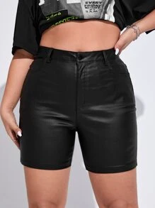 SHEIN ICON Plus High Waist Skinny Shorts - Black - View 5
