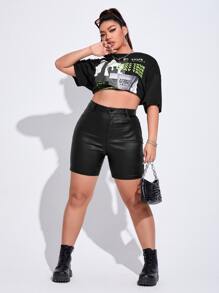 SHEIN ICON Plus High Waist Skinny Shorts - Black - View 6