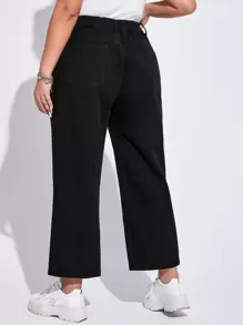 SHEIN EZwear Plus High Waist Wide Leg Jeans - Black - View 3