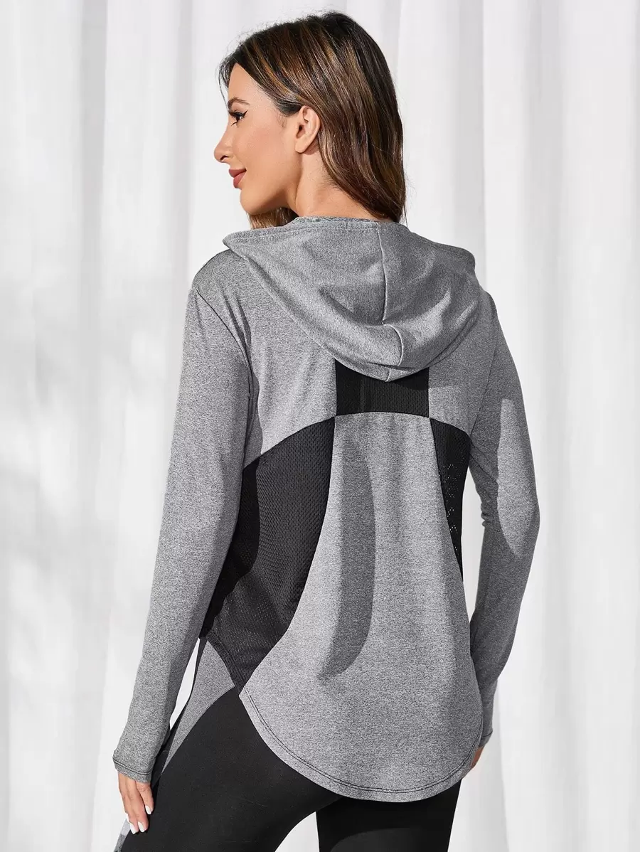 Easithlete Áo nỉ thể thao tay dài phối màu, viền cong, thích hợp cho mùa thu. - Xám - Xem 1