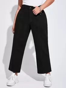 SHEIN EZwear Plus High Waist Wide Leg Jeans - Black - View 1