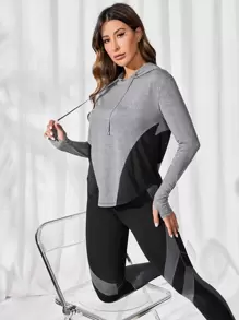 Easithlete Áo nỉ thể thao tay dài phối màu, viền cong, thích hợp cho mùa thu. - Xám - Xem 5