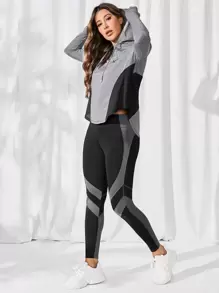 Easithlete Áo nỉ thể thao tay dài phối màu, viền cong, thích hợp cho mùa thu. - Xám - Xem 6