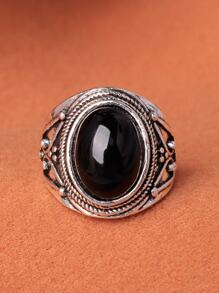 1入組復古風格合金戒指帶古董銀電鍍和綠色玉石 - 黑色 - 查看 10