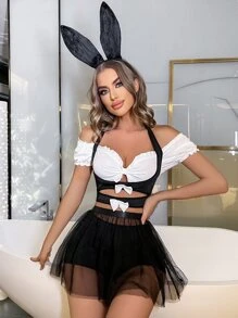 5pack Cut Out Contrast Mesh Bunny Costume Set - Black and White - View 2