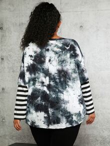 SHEIN CURVE+ Plus Tie Dye Striped 2 In 1 Drop Shoulder Tee - Multicolor - View 4