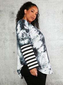 SHEIN CURVE+ Plus Tie Dye Striped 2 In 1 Drop Shoulder Tee - Multicolor - View 5