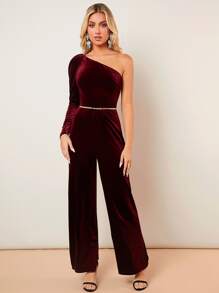 SHEIN BAE One Shoulder Wide Leg Jumpsuit Without Belt - Burgundy - View 6
