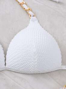 鏈接式露背海灘泳裝套裝，可加壓上提，夏季沙灘泳裝 - 白色 - 查看 8