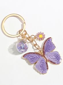 Elegant Butterfly & Flower Charm Keychain - Purple - View 1