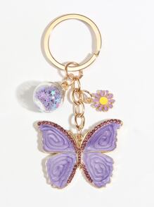 Elegant Butterfly & Flower Charm Keychain - Purple - View 3