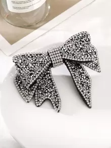 1pc Rhinestone Bowknot Spring Clip Hair Accessory, Suitable For Daily Wear, Bows, Cute, Looks Of Party, Hair Accessories, Head Accessories - Silver - View 2