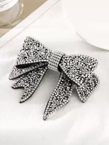 1pc Rhinestone Bowknot Spring Clip Hair Accessory, Suitable For Daily Wear, Bows, Cute, Looks Of Party, Hair Accessories, Head Accessories - Silver - View 3