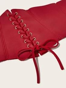 假皮腰帶,帶有蕾絲和蝴蝶結裝飾,束腰器身形塑腰帶 - 紅色 - 查看 4