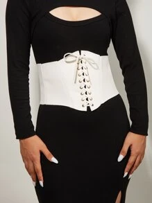 Da giả Lace-up Trang trí Eo Thắt lưng Với Da cừu Mẫu Đối với Đúng mẫu - trắng - Xem 1