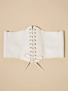 Da giả Lace-up Trang trí Eo Thắt lưng Với Da cừu Mẫu Đối với Đúng mẫu - trắng - Xem 4