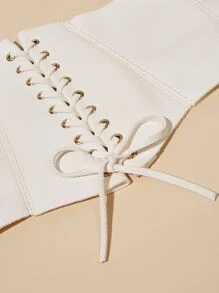 Da giả Lace-up Trang trí Eo Thắt lưng Với Da cừu Mẫu Đối với Đúng mẫu - trắng - Xem 3