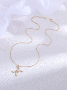 Cubic Zirconia Decor Letter Pendant Necklace - Yellow Gold - View 3