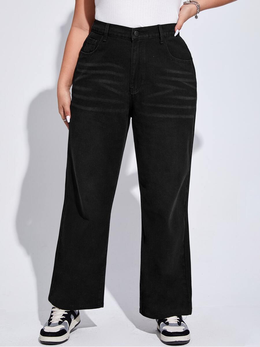 Jeans de pierna recta unicolor - Negro - Ver 1