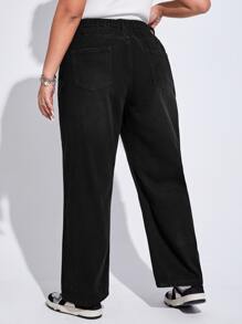 Jeans de pierna recta unicolor - Negro - Ver 2