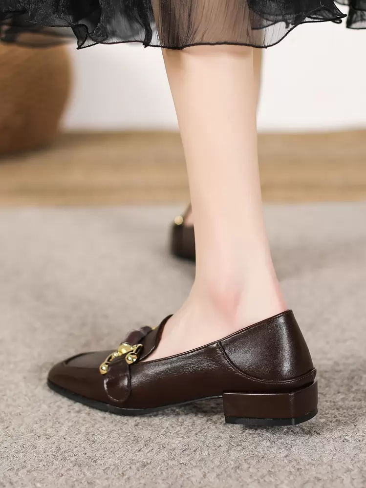 Mocassins de Bico Quadrado para Mulheres, Estilo Retrô, Mules