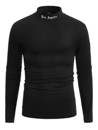 Manfinity BRENVOR メンズ レギュラーレターグラフィックモックネック長袖アーバンTシャツ、ボーイフレンドへのギフト