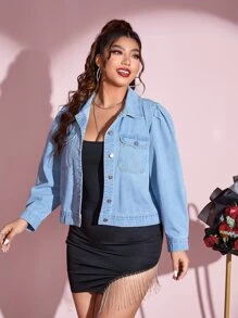 Cazadora mezclilla con bolsillo con solapa de manga farol - Lavado ligero - Ver 5