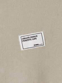 Manfinity Hombres Sudadera con diseño de parche de letra con cremallera media franela - Caqui - Ver 3